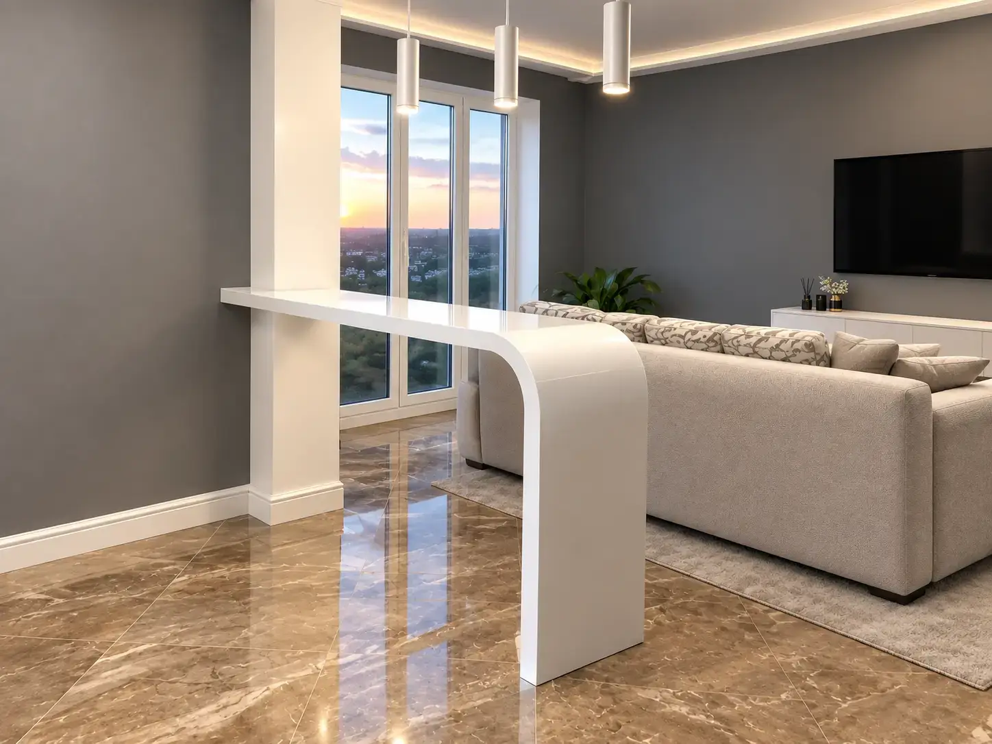 Acrylic solid surface project — Bar counter with a leg