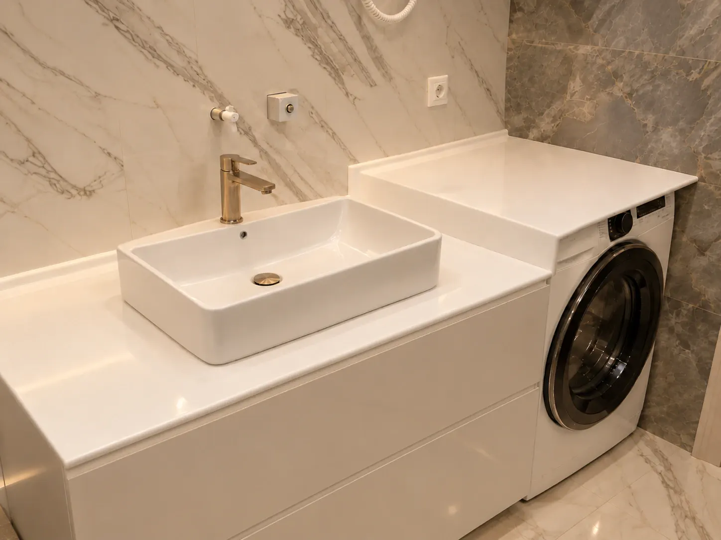 Acrylic solid surface project — Bathroom countertop with a chamfer transition