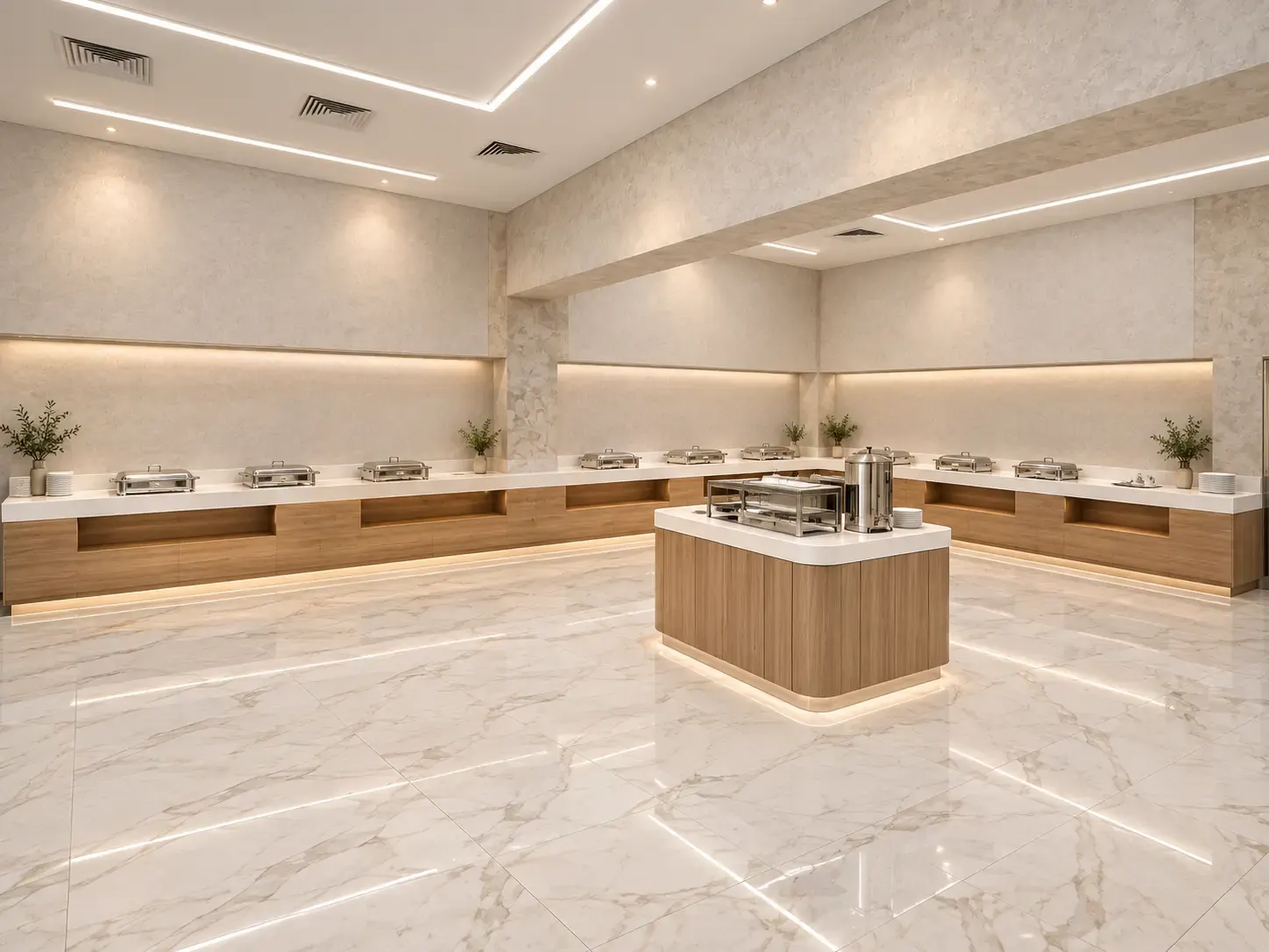 Acrylic solid surface project — Buffet counters at Hotel Slavyanka