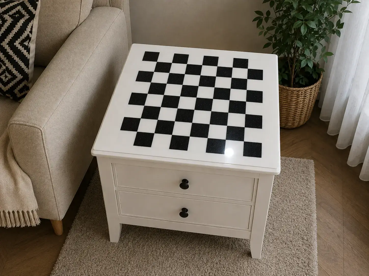 Acrylic solid surface project — Chessboard top for a cabinet