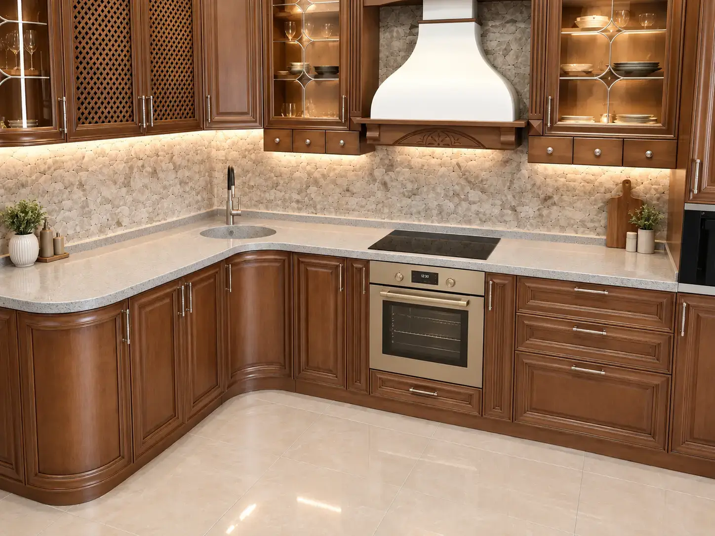 Acrylic solid surface project — L-shaped countertop with radius forms