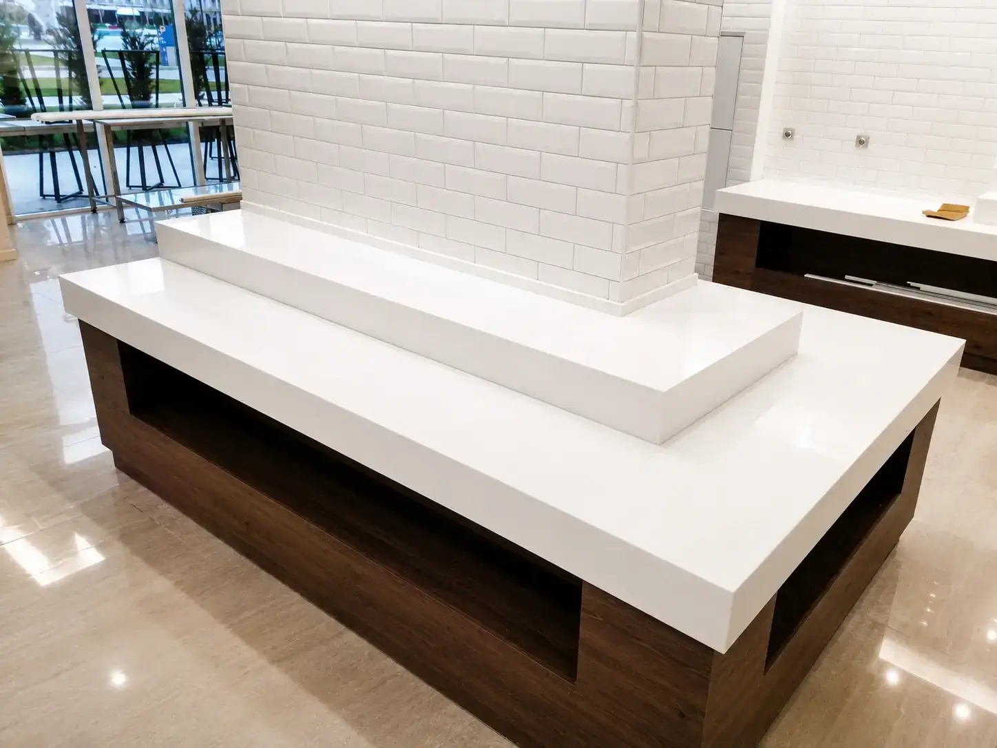 Acrylic solid surface project — Multi-level U-shaped drinks countertop, hotel
