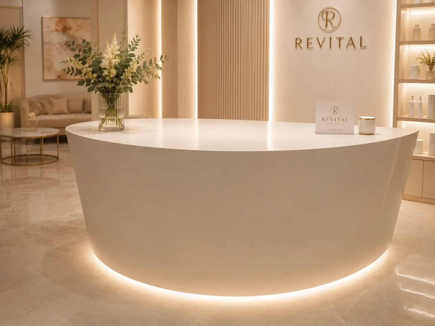 Acrylic solid surface project — Boat-shaped reception desk