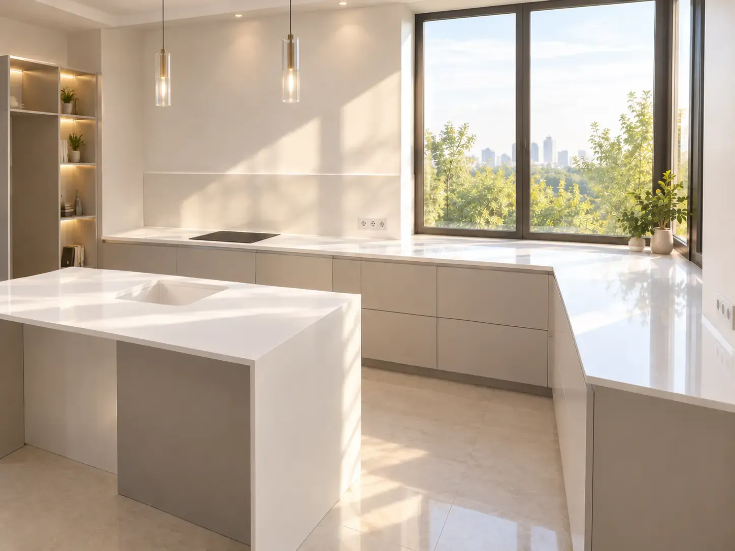 Acrylic solid surface project — L-shaped countertop with island